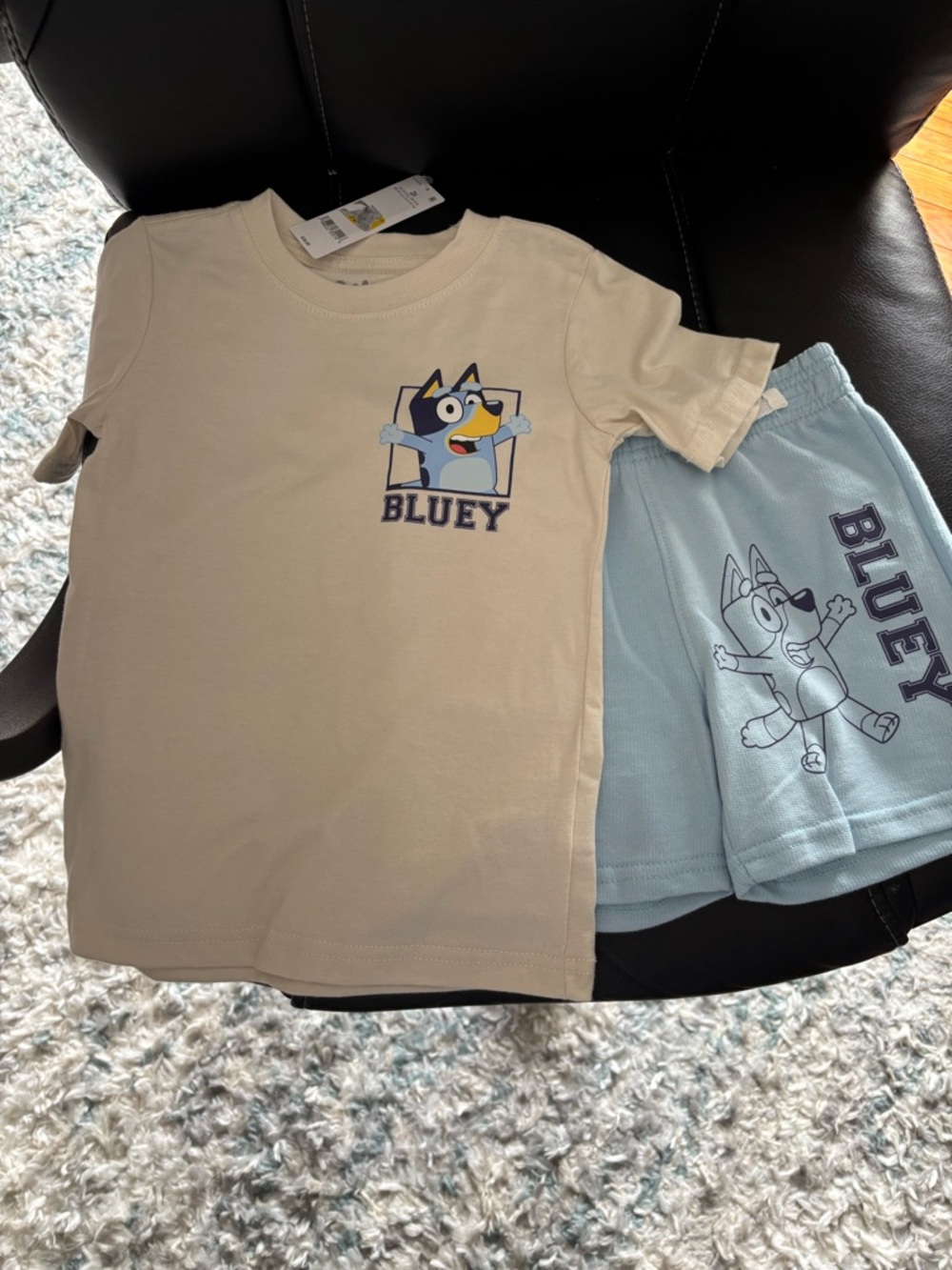 Bluey Kids Tee & Shorts Set - Beige Top with Light Blue Shorts